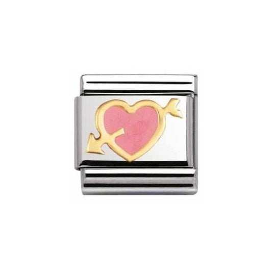 Gold Pink Heart with Arrow Charm