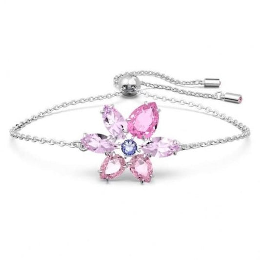 Gema bracelet, Mixed cuts, Flower, Pink, Rhodium