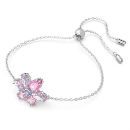 Gema bracelet, Mixed cuts, Flower, Pink, Rhodium