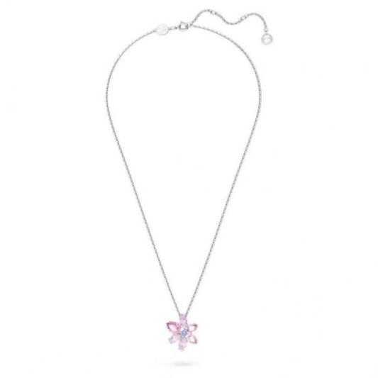 Gema pendant, Mixed cuts, Flower, Pink, Rhodium