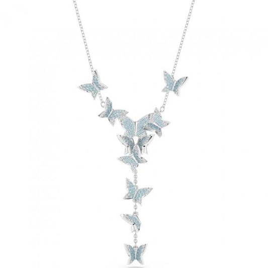 Lilia Y necklace, Butterfly, Blue, Rhodium plated
