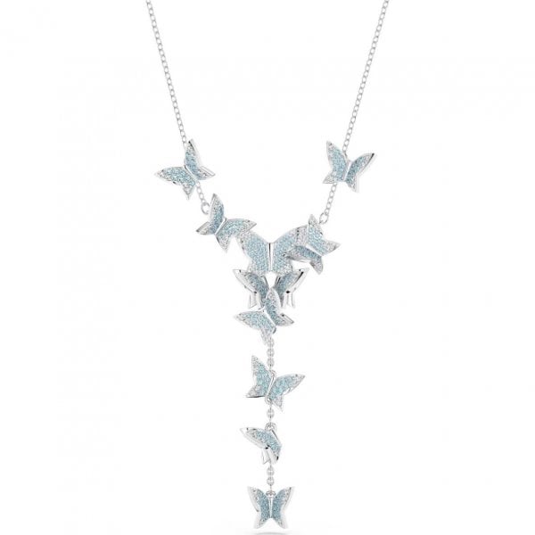 Lilia Y necklace, Butterfly, Blue, Rhodium plated