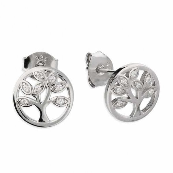 Cubic zirconia Tree of Life circle stud