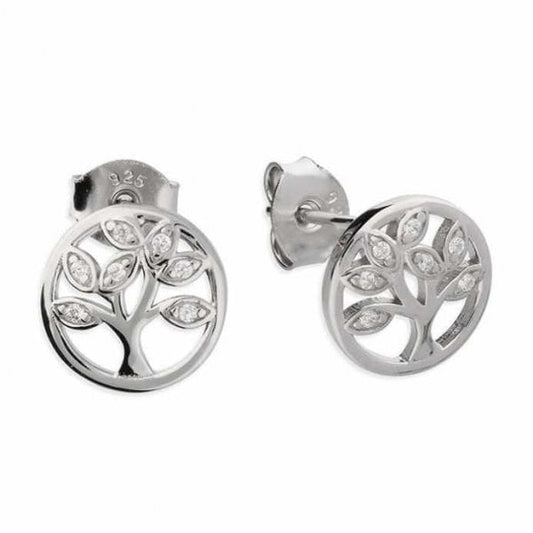 Cubic zirconia Tree of Life circle stud