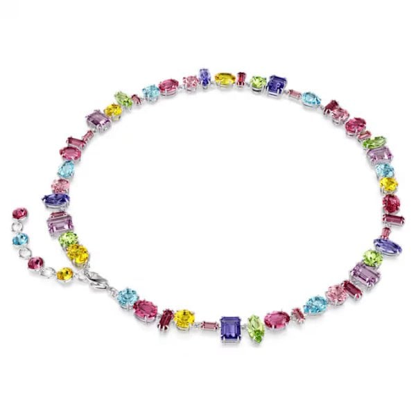 Gema necklace, Mixed cuts, Multicolored, Rhodium