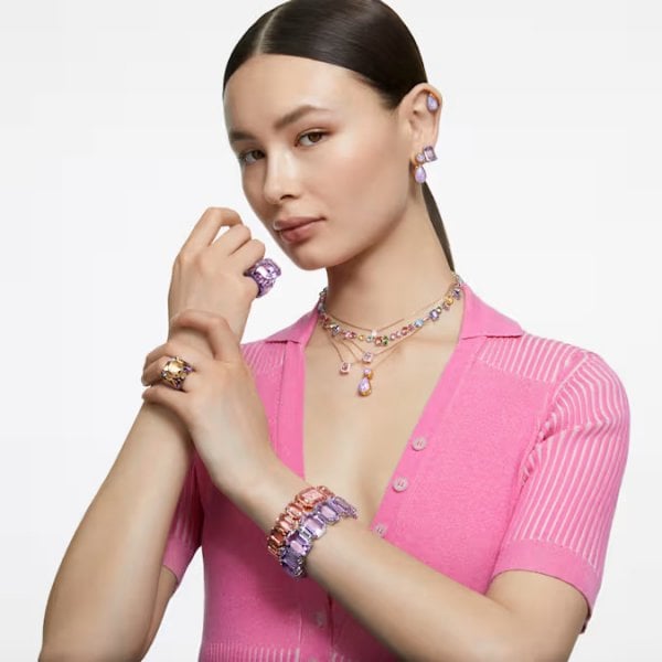 Gema necklace, Mixed cuts, Multicolored, Rhodium