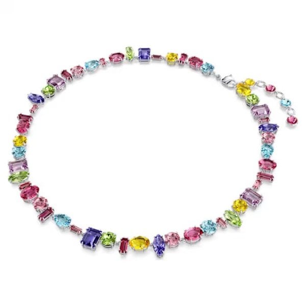 Gema necklace, Mixed cuts, Multicolored, Rhodium