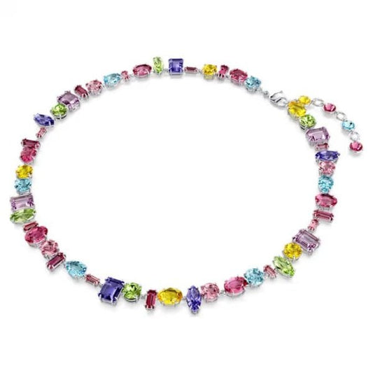 Gema necklace, Mixed cuts, Multicolored, Rhodium