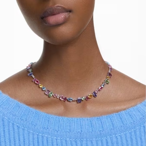 Gema necklace, Mixed cuts, Multicolored, Rhodium