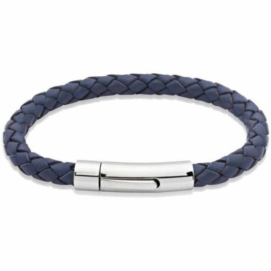 Gents Blue Leather Bracelet 21cm