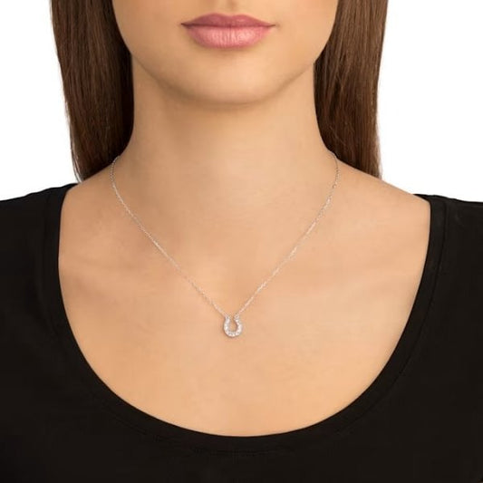 Towards necklace, Horseshoe, White, Rhodium