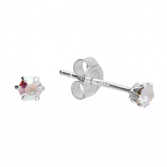 Sterling Silver Earrings - 3mm Aurora Borealis