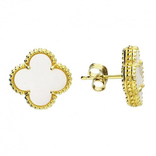 Yellow Gold Plated Earrings - Quatrefoil MOP