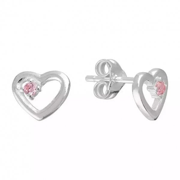 Sterling Silver Earrings - Pink CZ Heart Studs