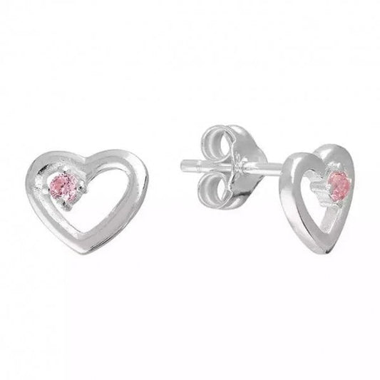 Sterling Silver Earrings - Pink CZ Heart Studs