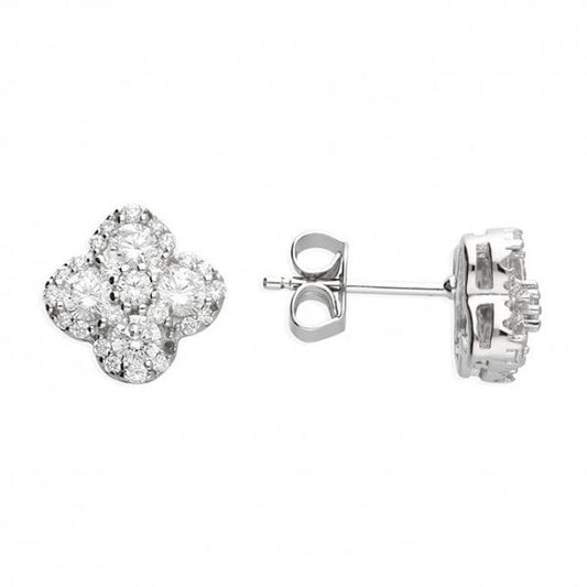 Sterling Silver Earrings - Clover with CZ