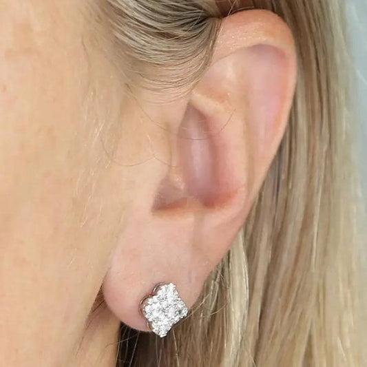 Sterling Silver Earrings - Clover with CZ
