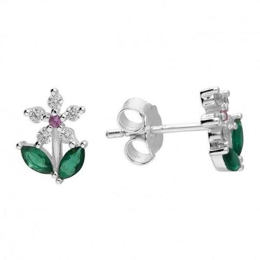 Sterling Silver Green CZ Flower Studs