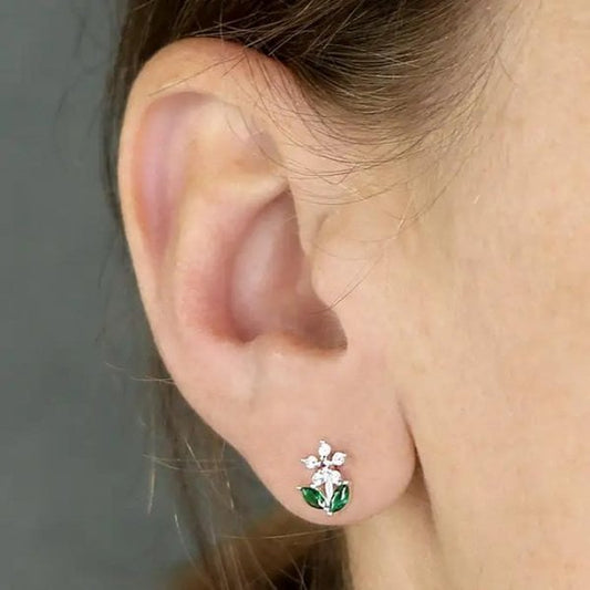 Sterling Silver Green CZ Flower Studs