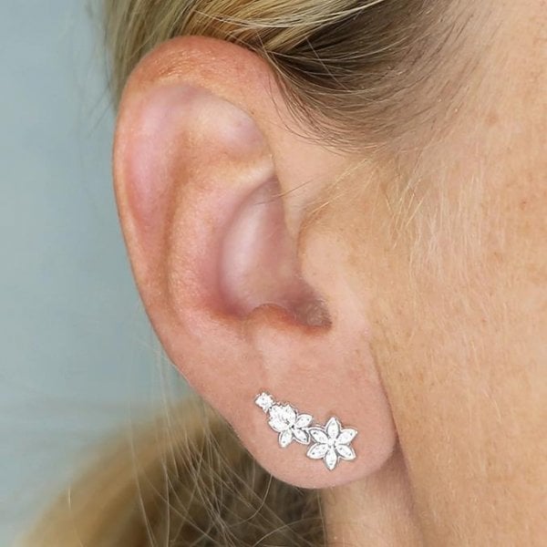 Sterling Silver CZ Graduated Flower Studs