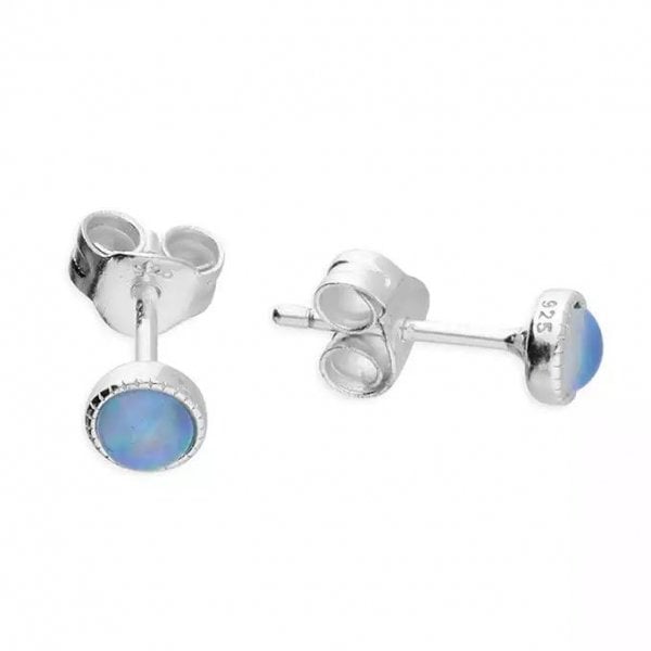 Sterling Silver Earrings - 3mm Synthetic Opal Stud