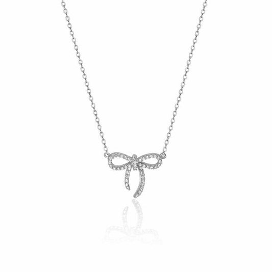 Silver Fine Open Bow CZ Pendant