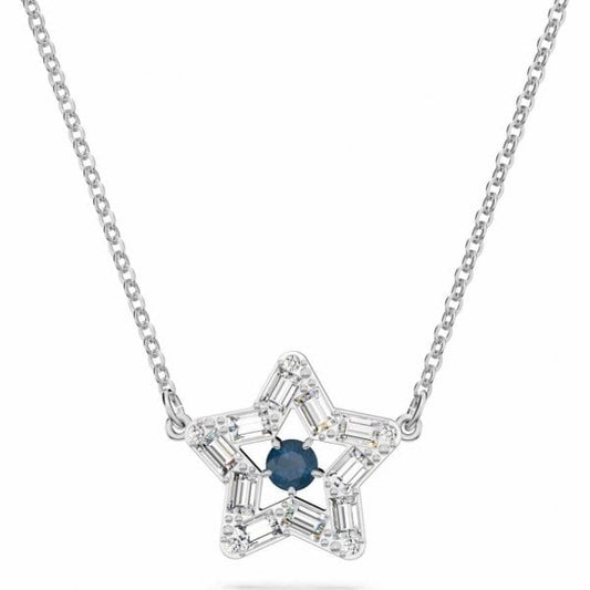 Stella pendant, Star, White, Rhodium plated