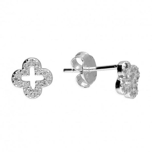 Sterling Silver & CZ Quatrefoil Studs