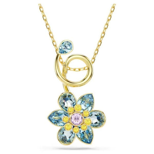 Idyllia pendant, Mixed cuts, Flower, Blue, Gold