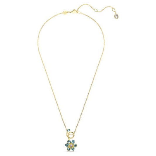 Idyllia pendant, Mixed cuts, Flower, Blue, Gold