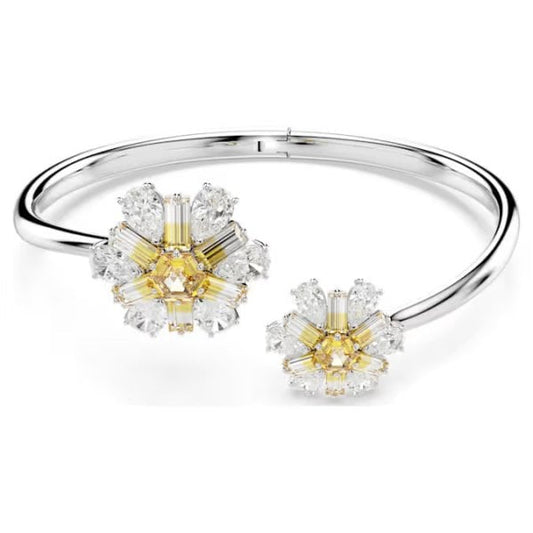 Idyllia bangle, Flower, Yellow, Rhodium plated, L