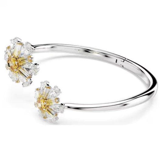 Idyllia bangle, Flower, Yellow, Rhodium plated, L