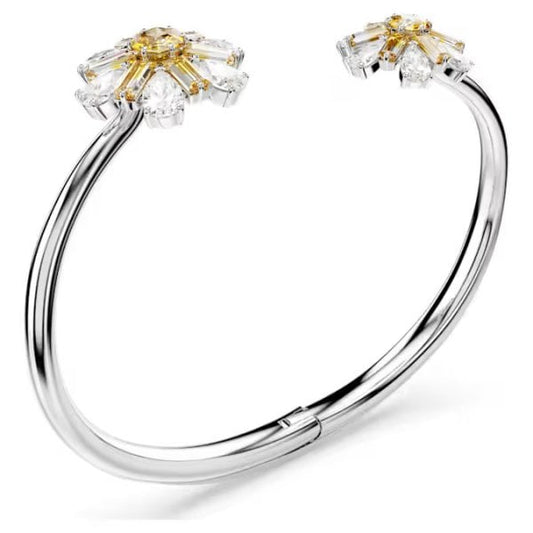 Idyllia bangle, Flower, Yellow, Rhodium plated, L