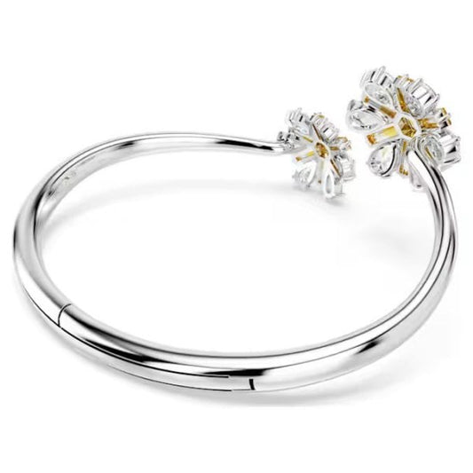 Idyllia bangle, Flower, Yellow, Rhodium plated, L