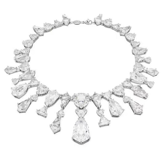 Mesmera necklace, Statement, Mixed cuts, White, Rhodium