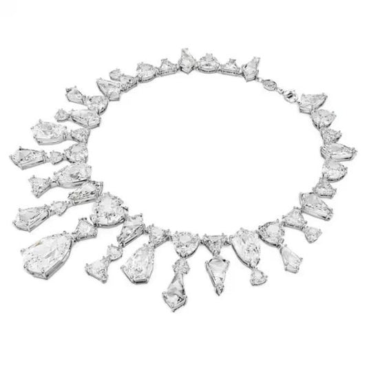 Mesmera necklace, Statement, Mixed cuts, White, Rhodium