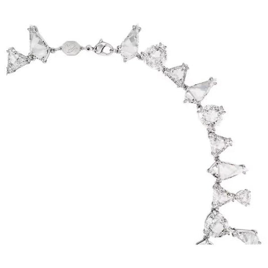 Mesmera necklace, Statement, Mixed cuts, White, Rhodium
