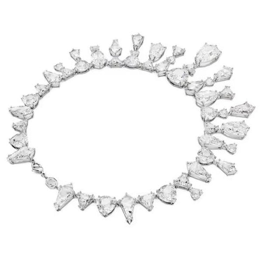 Mesmera necklace, Statement, Mixed cuts, White, Rhodium