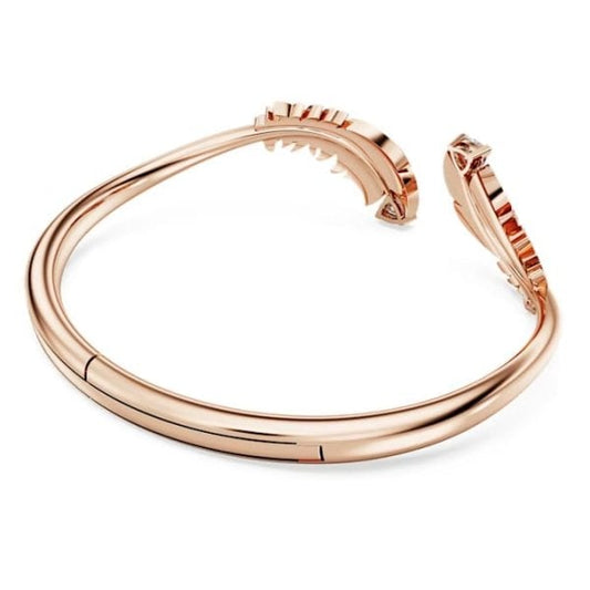 Idyllia bangle, Feather, White, Rose gold-tone, L