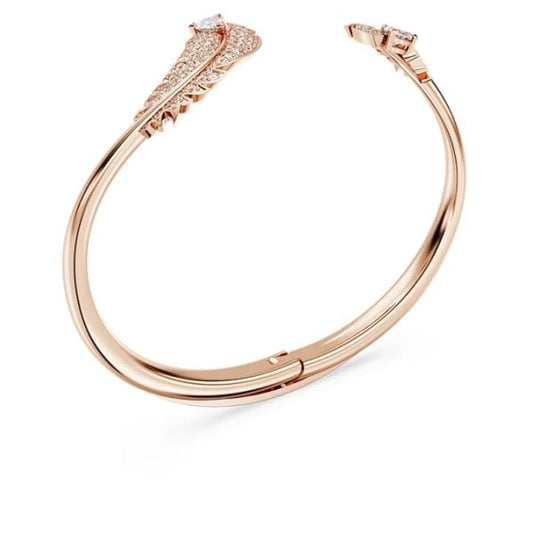Idyllia bangle, Feather, White, Rose gold-tone, L