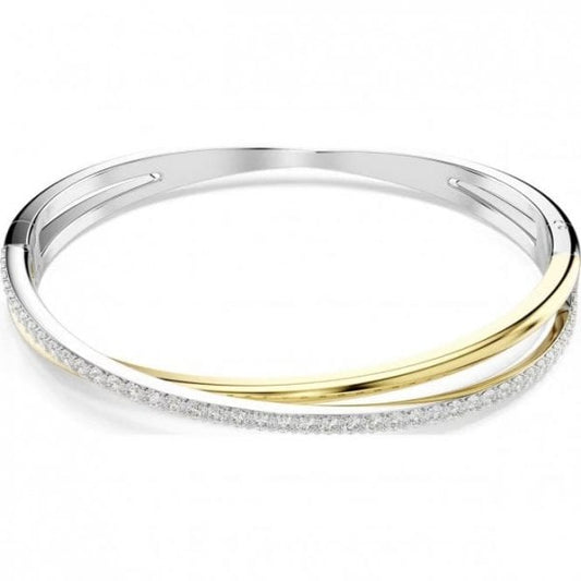 Hyperbola bangle, Round cut, White, Mixed metal finish
