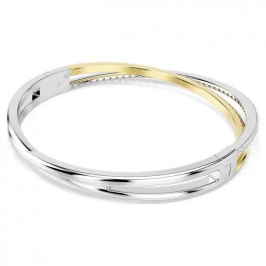 Hyperbola bangle, Round cut, White, Mixed metal finish