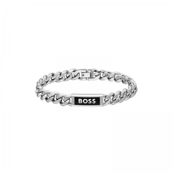 Gents BOSS Kassy Stainless Steel & Black Enamel Bracelet