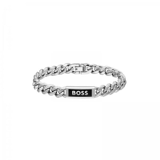 Gents BOSS Kassy Stainless Steel & Black Enamel Bracelet