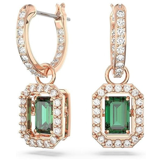 Una drop earrings, Octagon cut, Green, Rose gold-tone