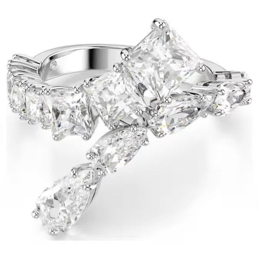 Matrix ring, Mixed cuts, White, Rhodium plated, S50