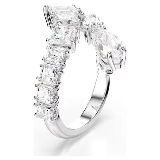 Matrix ring, Mixed cuts, White, Rhodium plated, S50