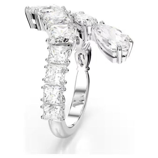 Matrix ring, Mixed cuts, White, Rhodium plated, S50