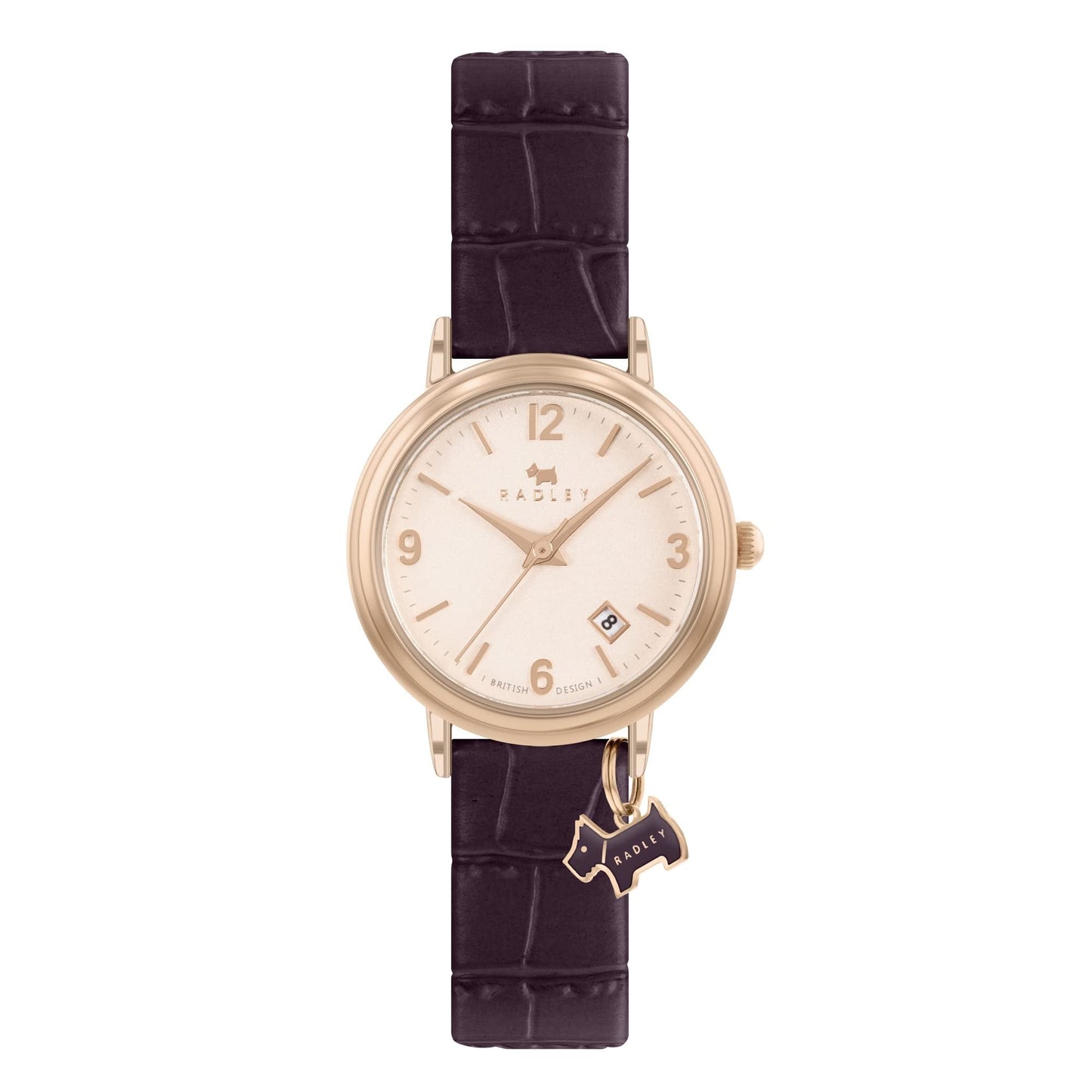 Ladies' Aubergine Stepped Bezel Rose Gold Tone Strap Watch