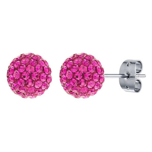 CERISE PINK CRYSTAL EARRINGS 8mm